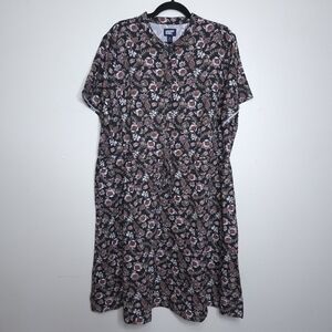 Lands' End Floral Knee Length Button Up Dress 1X Modest Boho Botanical Cottage